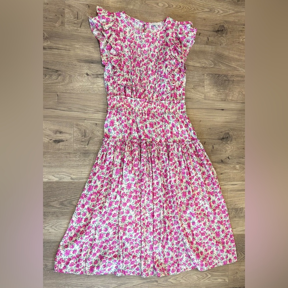 Moon River Ruffle Floral Midi Dress – Pink (Size Large) - Picture 4 of 8